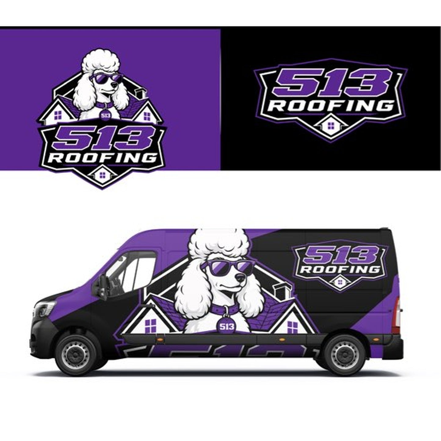 513 Roofing custom logo + van wrap design package