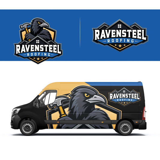Ravensteel Roofing custom logo + van wrap design package