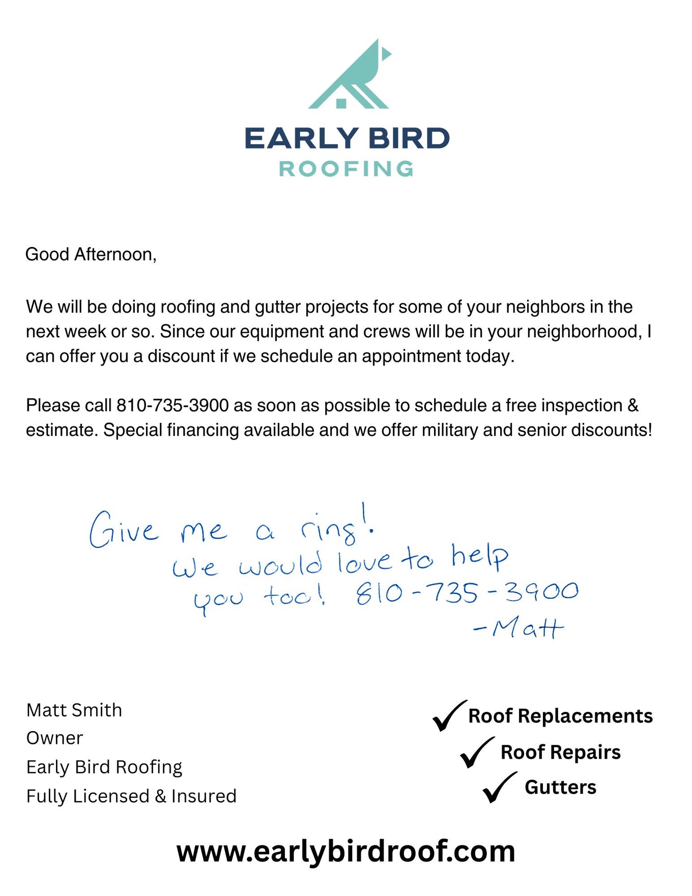 The 8.5x11 EDDM flyer